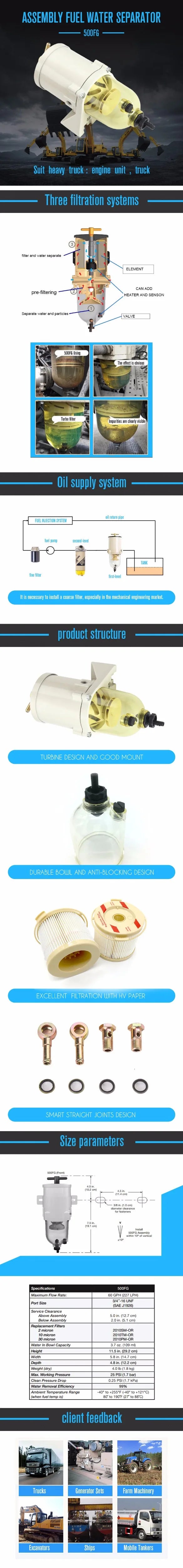 ONE 500FG ASSEMBLY FUEL WATER SEPARATOR WITH HEATER +8 PCS 2010PM(30 MICRON) FOR RACOR FREE SHIPPING