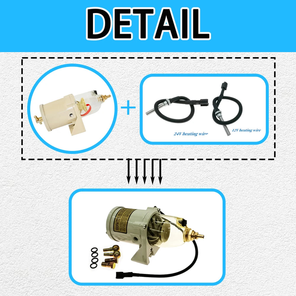 500FG Fuel water separator filter with heater  ( 12V,24V)  diesel engine and  2010PM filter+FREE SHIPPING