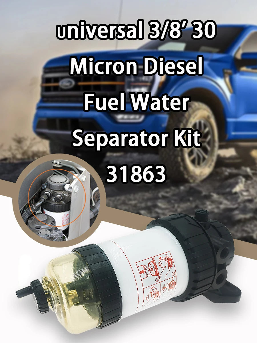 Universal 3/8' 30 Micron Diesel Fuel Water Separator Kit 31863
