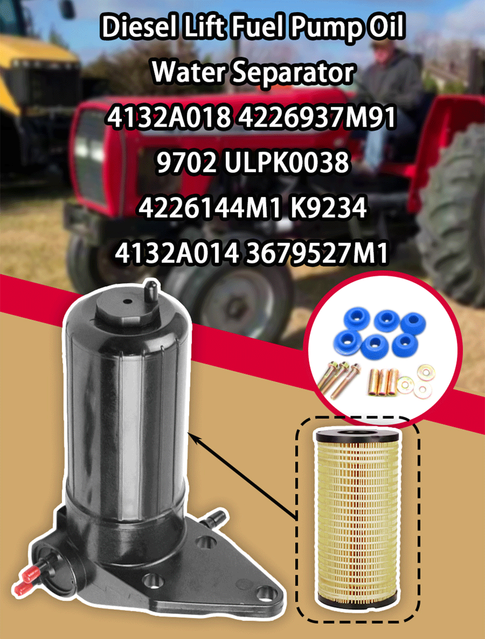 Diesel Lift Fuel Pump Oil Water Separator 4132A018 4226937M91 9702 ULPK0038 4226144M1 K9234 4132A014 3679527M1
