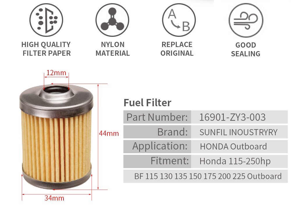 Fuel Filter for Honda 16901-ZY3-003 BF 115 130 135 150 175 200 225 Outboard